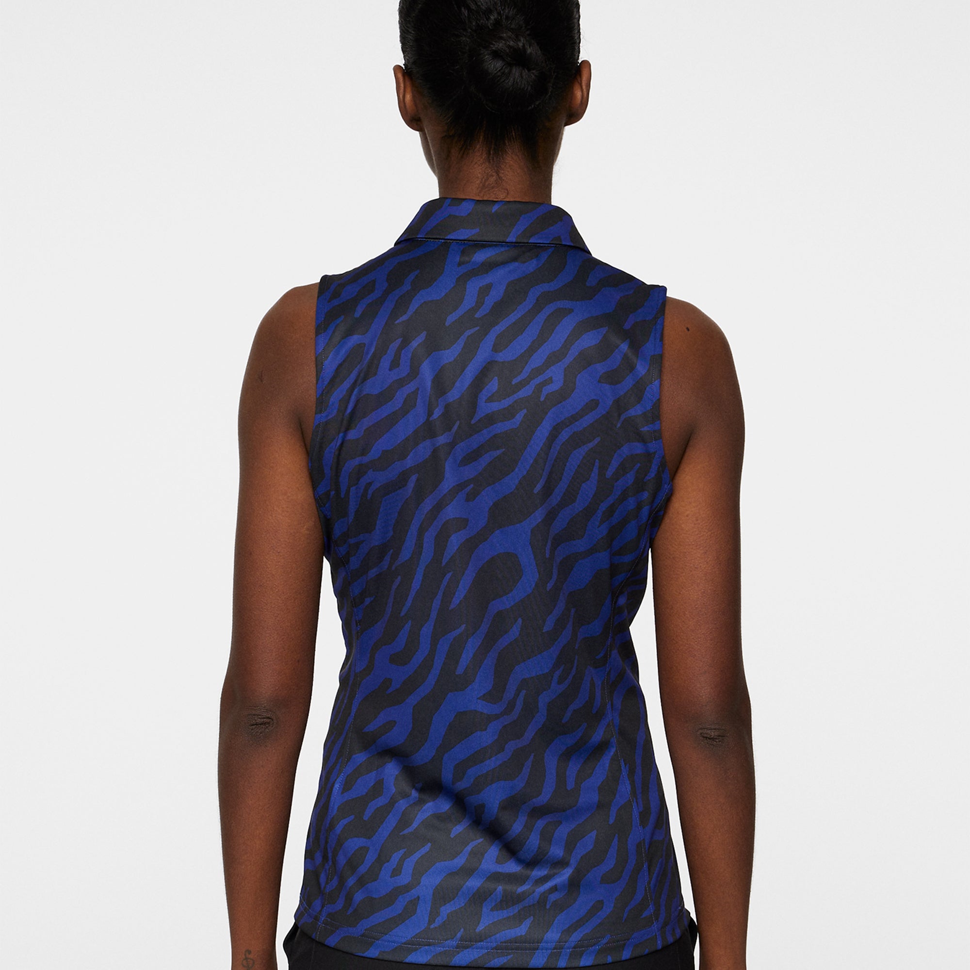 J Lindeberg Dena Print Ladies Sleeveless Golf Polo Shirt Tour Tiger Clematis